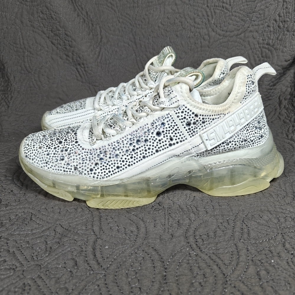 Steve Madden Women's Maxima Rhinestone Sneakers Off White Platform Shoe Size 10M